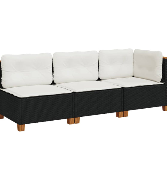 Gartensofa mit Kissen 3-Sitzer Schwarz Poly Rattan