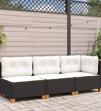 Gartensofa mit Kissen 3-Sitzer Schwarz Poly Rattan