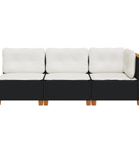 Gartensofa mit Kissen 3-Sitzer Schwarz Poly Rattan