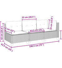 Gartensofa mit Kissen 3-Sitzer Schwarz Poly Rattan