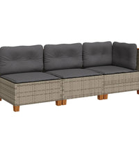 Gartensofa mit Kissen 3-Sitzer Grau Poly Rattan