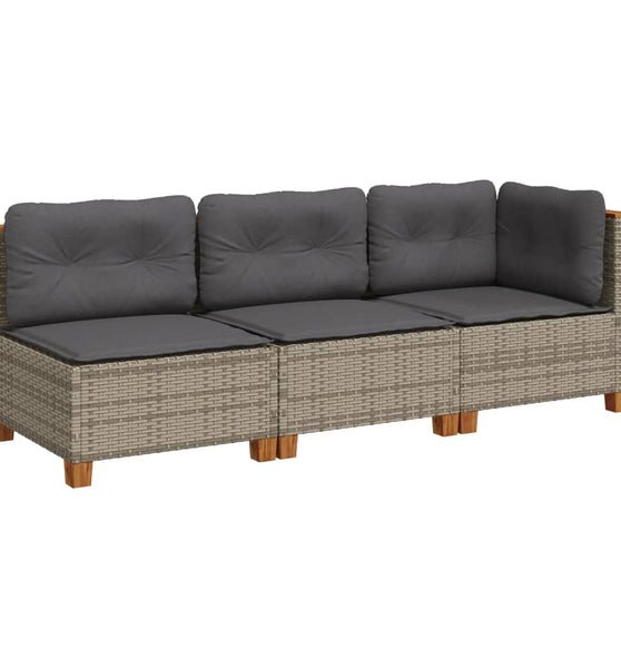 Gartensofa mit Kissen 3-Sitzer Grau Poly Rattan