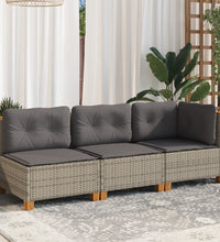 Gartensofa mit Kissen 3-Sitzer Grau Poly Rattan