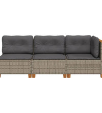 Gartensofa mit Kissen 3-Sitzer Grau Poly Rattan