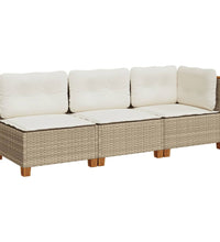 Gartensofa mit Kissen 3-Sitzer Beige Poly Rattan