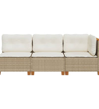 Gartensofa mit Kissen 3-Sitzer Beige Poly Rattan