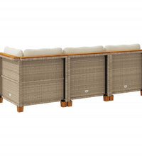 Gartensofa mit Kissen 3-Sitzer Beige Poly Rattan