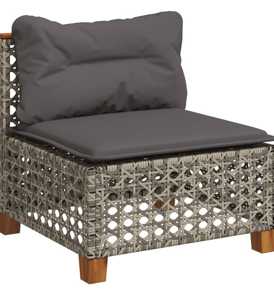 Gartensofa ohne Armlehnen mit Kissen Grau Poly Rattan