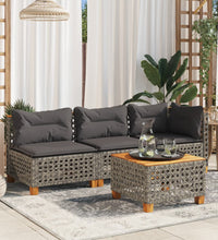 Gartensofa ohne Armlehnen mit Kissen Grau Poly Rattan