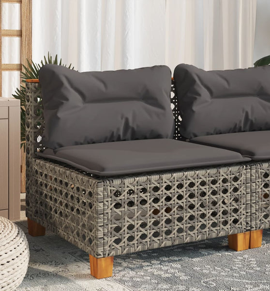 Gartensofa ohne Armlehnen mit Kissen Grau Poly Rattan