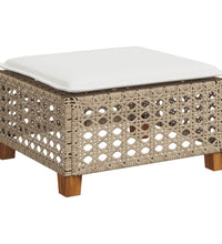 Gartenhocker mit Kissen Beige 63,5x56x32 cm Poly Rattan