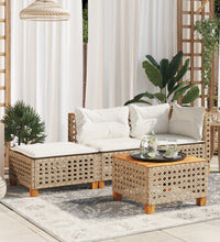 Gartenhocker mit Kissen Beige 63,5x56x32 cm Poly Rattan