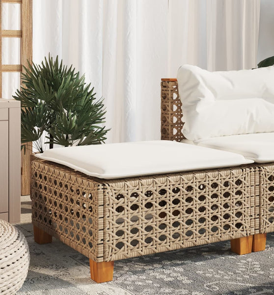 Gartenhocker mit Kissen Beige 63,5x56x32 cm Poly Rattan