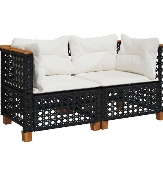 Garten-Ecksofas mit Kissen 2 Stk. Schwarz Poly Rattan