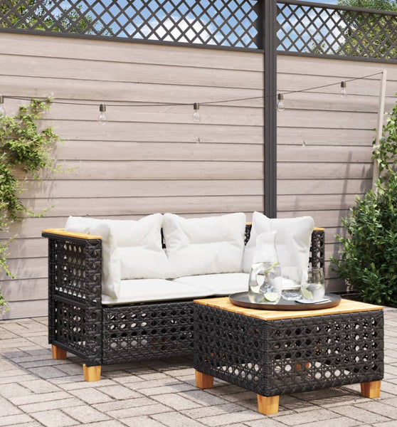 Garten-Ecksofas mit Kissen 2 Stk. Schwarz Poly Rattan