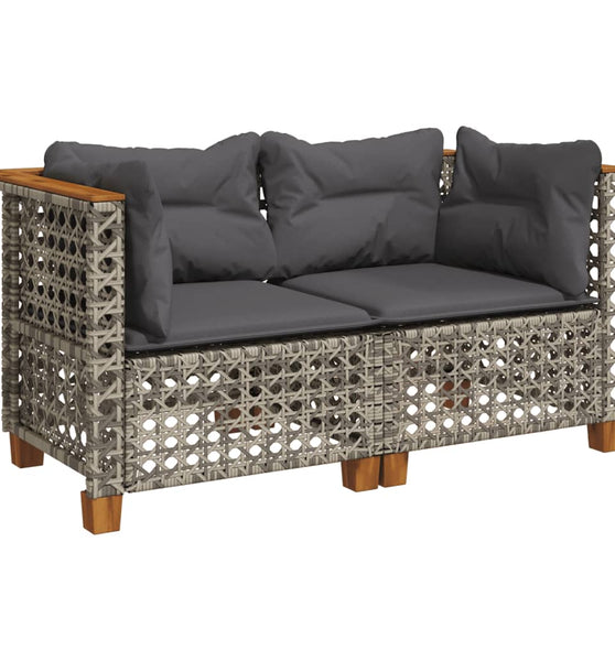 Garten-Ecksofas mit Kissen 2 Stk. Grau Poly Rattan