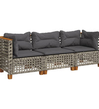 Gartensofa mit Kissen 3-Sitzer Grau Poly Rattan