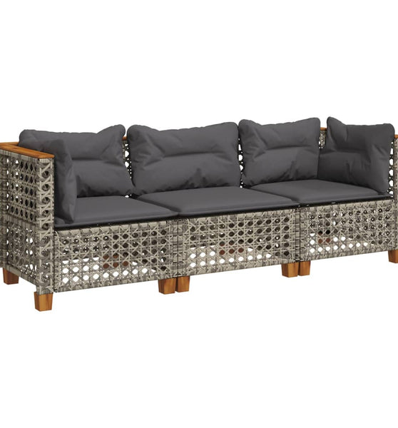 Gartensofa mit Kissen 3-Sitzer Grau Poly Rattan