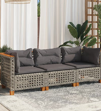 Gartensofa mit Kissen 3-Sitzer Grau Poly Rattan