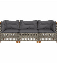 Gartensofa mit Kissen 3-Sitzer Grau Poly Rattan