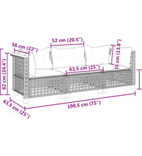 Gartensofa mit Kissen 3-Sitzer Grau Poly Rattan