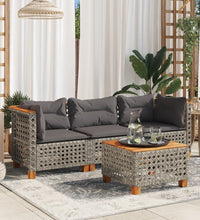 Gartensofa mit Kissen 3-Sitzer Grau Poly Rattan