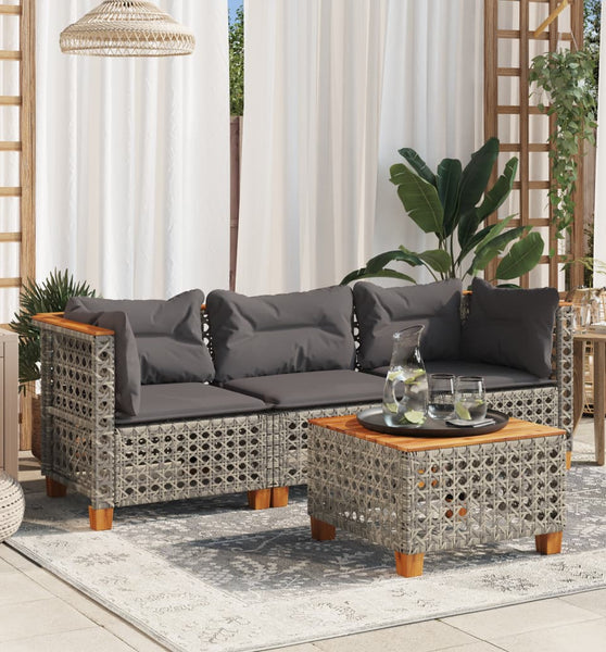 Gartensofa mit Kissen 3-Sitzer Grau Poly Rattan