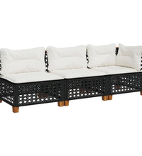 Gartensofa mit Kissen 3-Sitzer Schwarz Poly Rattan