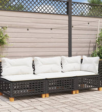 Gartensofa mit Kissen 3-Sitzer Schwarz Poly Rattan