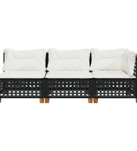 Gartensofa mit Kissen 3-Sitzer Schwarz Poly Rattan