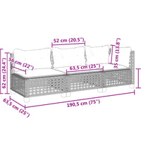 Gartensofa mit Kissen 3-Sitzer Schwarz Poly Rattan