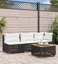 Gartensofa mit Kissen 3-Sitzer Schwarz Poly Rattan