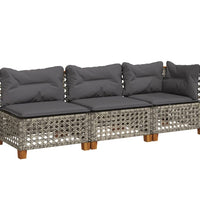 Gartensofa mit Kissen 3-Sitzer Grau Poly Rattan