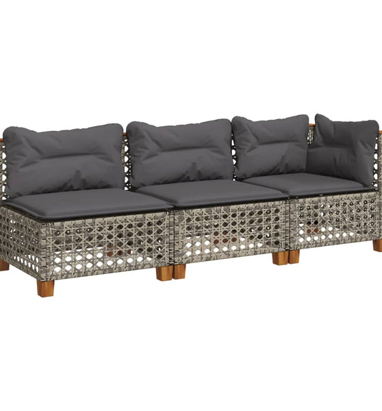 Gartensofa mit Kissen 3-Sitzer Grau Poly Rattan