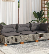 Gartensofa mit Kissen 3-Sitzer Grau Poly Rattan