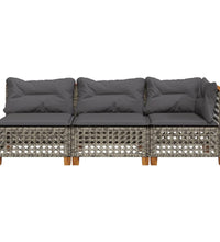 Gartensofa mit Kissen 3-Sitzer Grau Poly Rattan