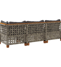 Gartensofa mit Kissen 3-Sitzer Grau Poly Rattan