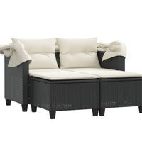 Gartensofa 2-Sitzer mit Dach und Hockern Schwarz Poly Rattan