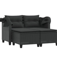 Gartensofa 2-Sitzer mit Dach und Hockern Schwarz Poly Rattan