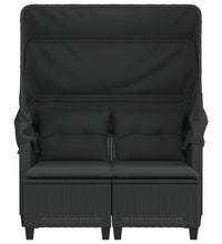 Gartensofa 2-Sitzer mit Dach und Hockern Schwarz Poly Rattan