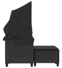 Gartensofa 2-Sitzer mit Dach und Hockern Schwarz Poly Rattan