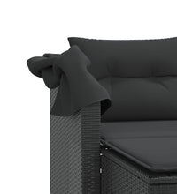Gartensofa 2-Sitzer mit Dach und Hockern Schwarz Poly Rattan