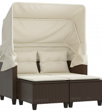 Gartensofa 2-Sitzer mit Dach und Hockern Braun Poly Rattan