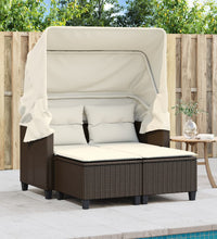 Gartensofa 2-Sitzer mit Dach und Hockern Braun Poly Rattan