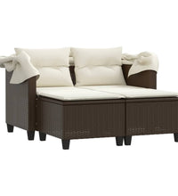 Gartensofa 2-Sitzer mit Dach und Hockern Braun Poly Rattan