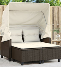 Gartensofa 2-Sitzer mit Dach und Hockern Braun Poly Rattan