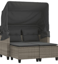 Gartensofa 2-Sitzer mit Dach und Hockern Grau Poly Rattan