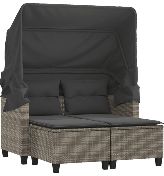 Gartensofa 2-Sitzer mit Dach und Hockern Grau Poly Rattan