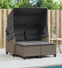 Gartensofa 2-Sitzer mit Dach und Hockern Grau Poly Rattan