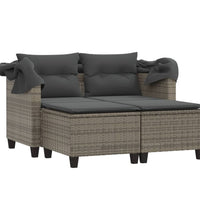 Gartensofa 2-Sitzer mit Dach und Hockern Grau Poly Rattan